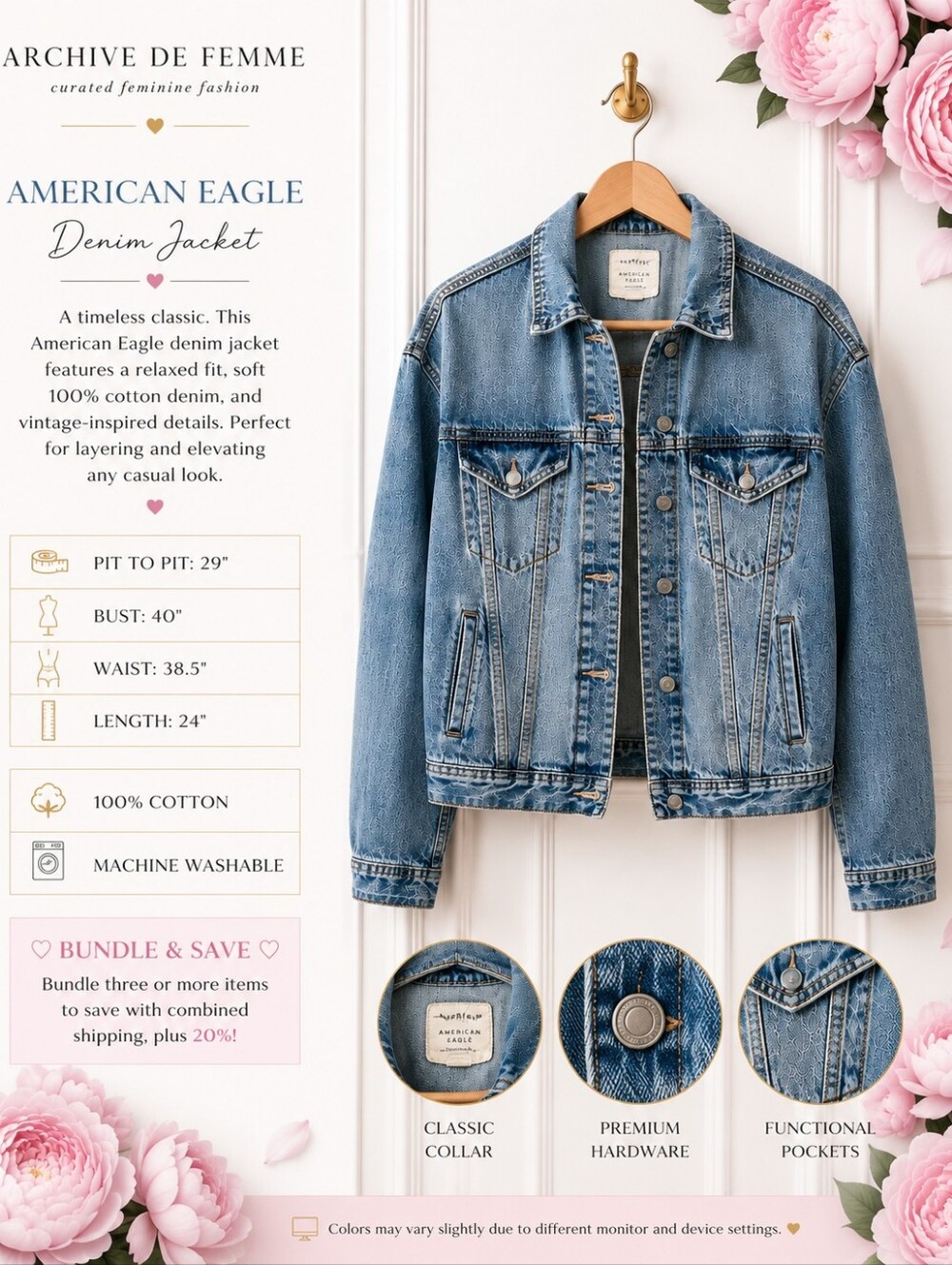 American Eagle Distressed Denim Jean Jacket Light Wash Size XS Oversized - Picture 8 of 11